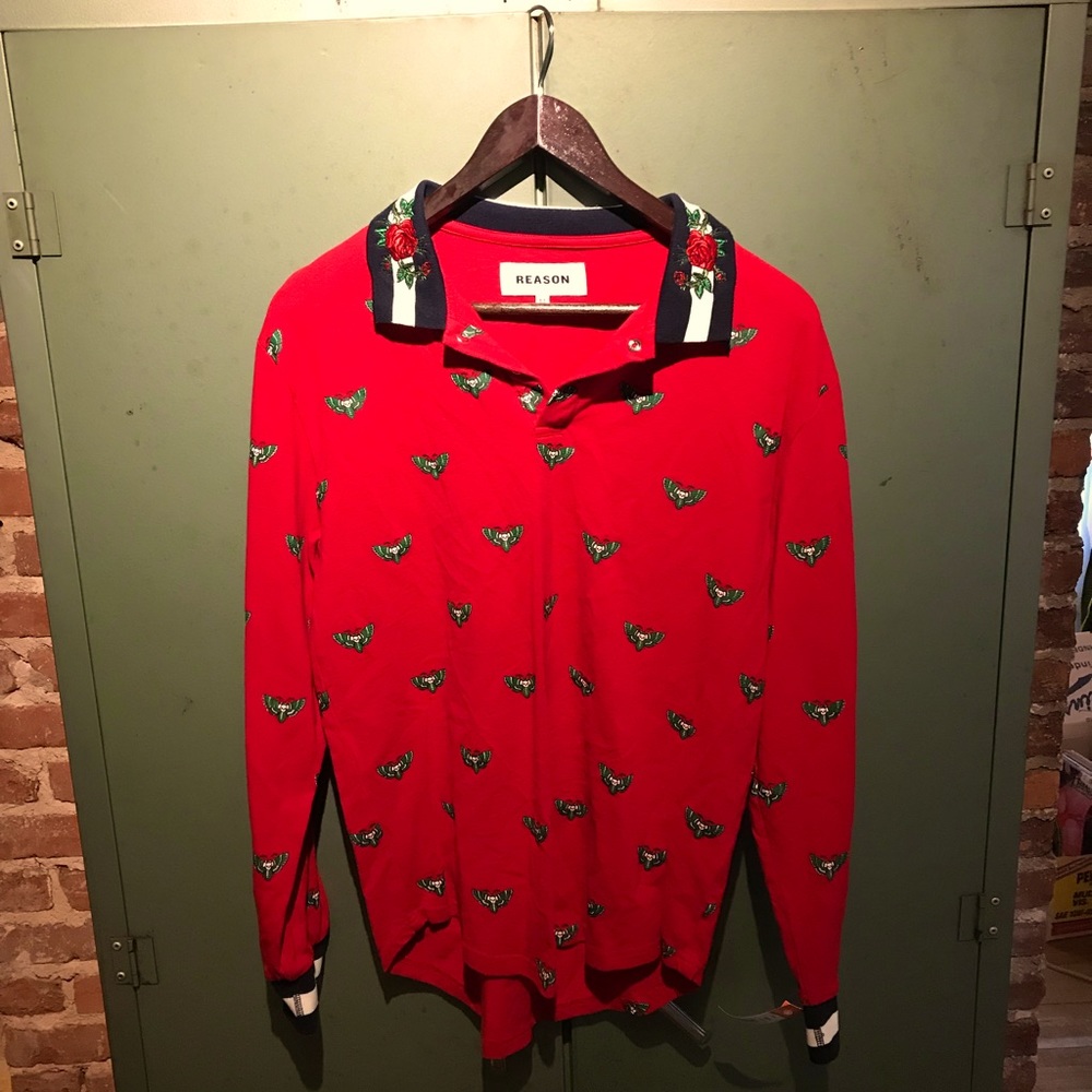 Reason long sleeve embroidered polo